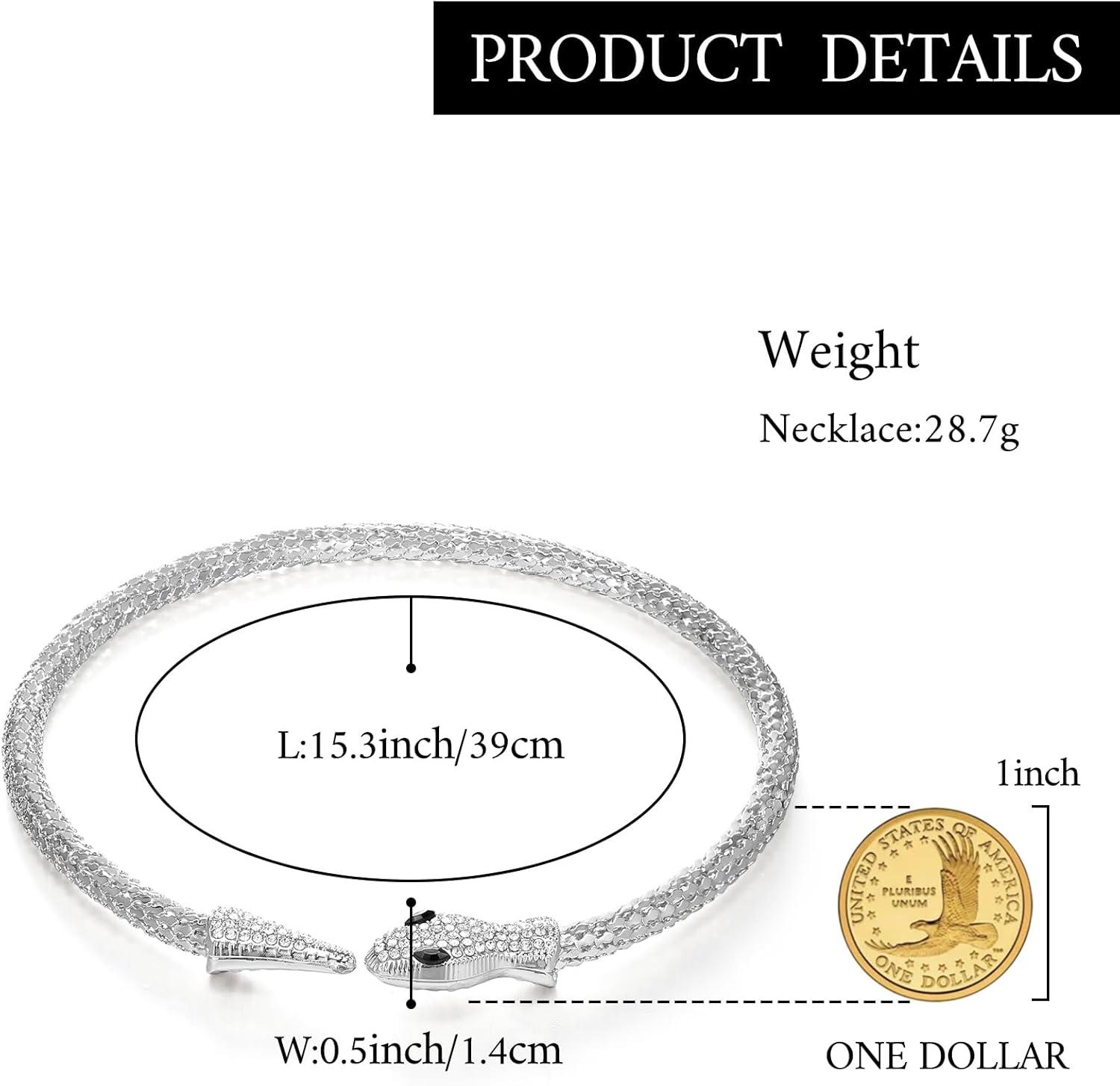 imageBriLove Gothic Punk Flexible Snake Choker Strand Necklace for Costume Shiny Rhinestones Halloween Snake Jewelry for Women Cosplay Party AccessoriesClear SilverTone