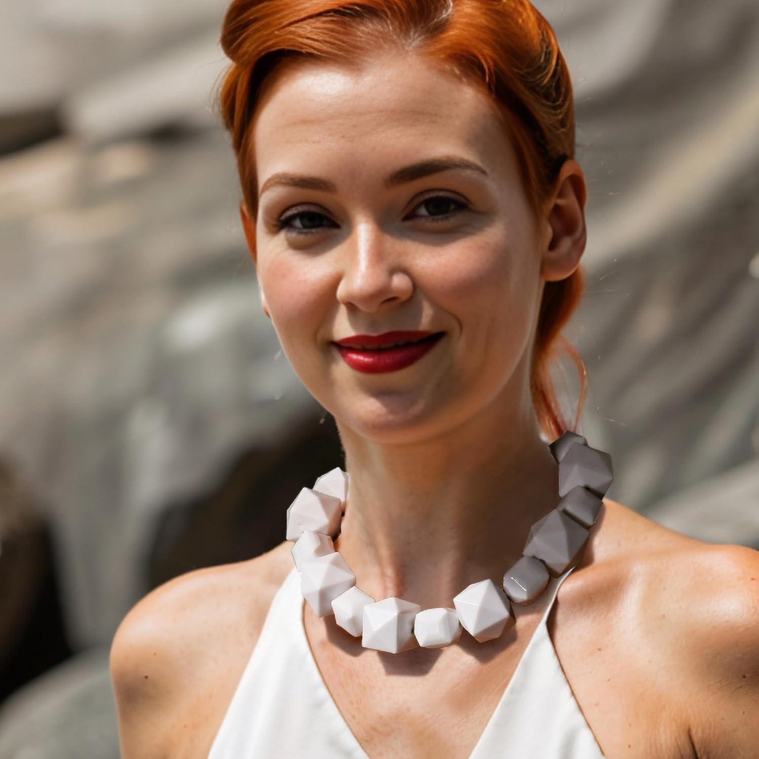 imageBriLove Halloween Costumes Necklace for Women Costume Geometric White Beads Strand Choker Necklaces Jewelry for Cosplay Party Prom AccessoryWhite GoldTone