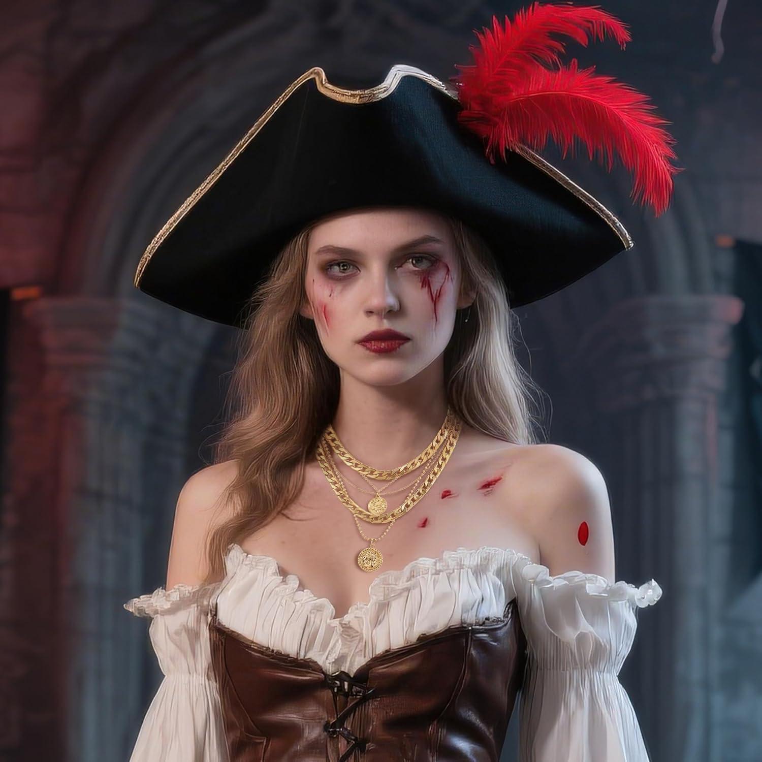 imageBriLove Layered Pirate Necklace for Women Vintage Lightweight Multilayer Choker Coin Pendant Necklace for Women Pirates Costume Accessories