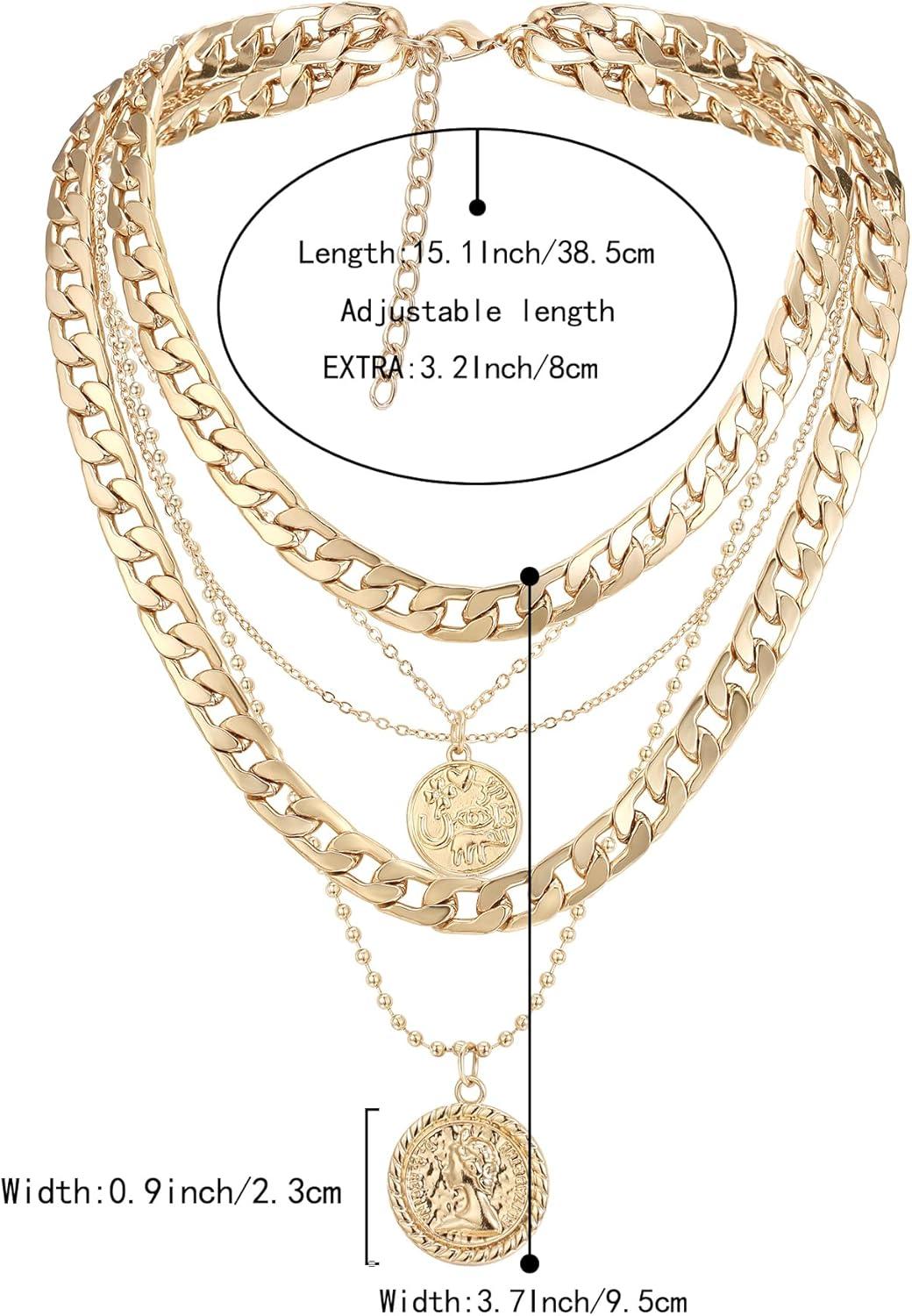 imageBriLove Layered Pirate Necklace for Women Vintage Lightweight Multilayer Choker Coin Pendant Necklace for Women Pirates Costume Accessories