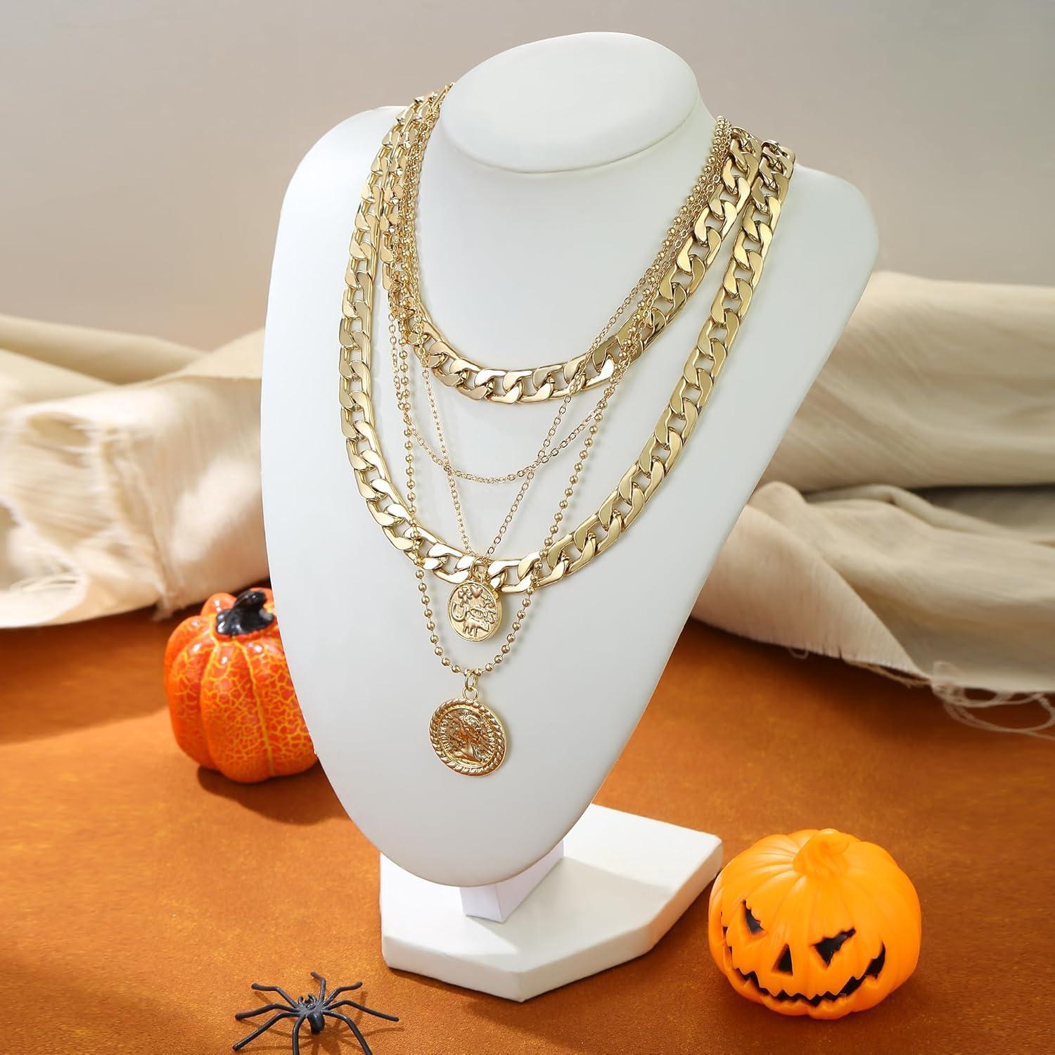 imageBriLove Layered Pirate Necklace for Women Vintage Lightweight Multilayer Choker Coin Pendant Necklace for Women Pirates Costume Accessories