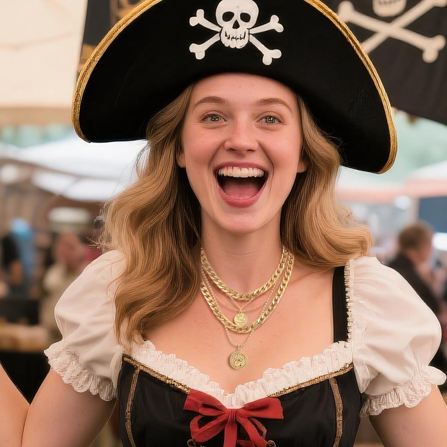 imageBriLove Layered Pirate Necklace for Women Vintage Lightweight Multilayer Choker Coin Pendant Necklace for Women Pirates Costume Accessories