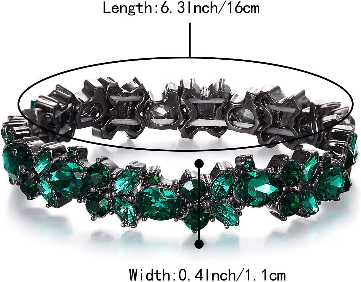 imageBriLove Wedding Bridal Bracelet MarquiseShape Stretch Bangle for WomenEmerald Color Blacktone