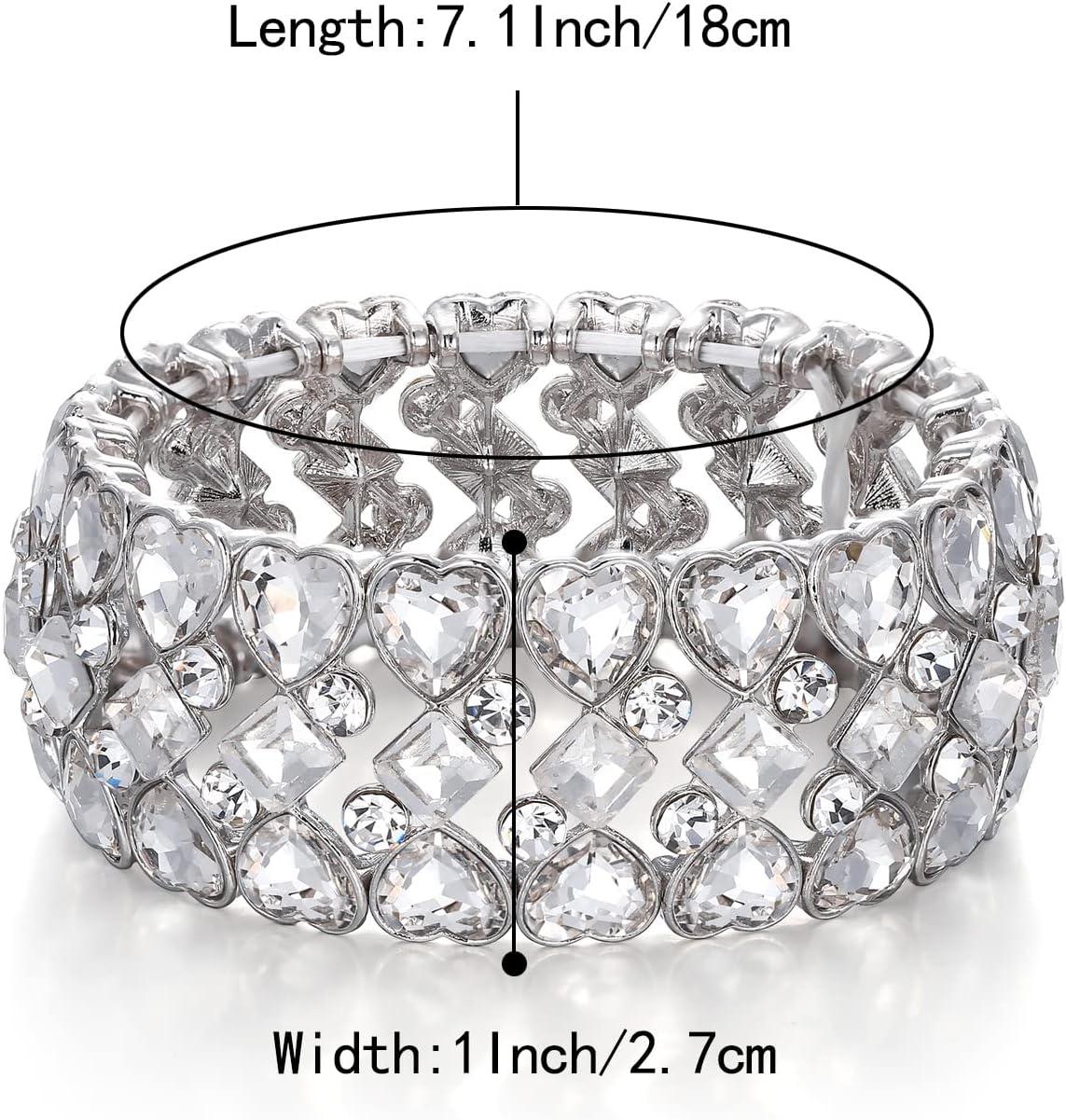 imageBriLove Wedding Bridal Bracelet for Women Heart Rhinestones Prismatic Stretch Bangle Bracelets