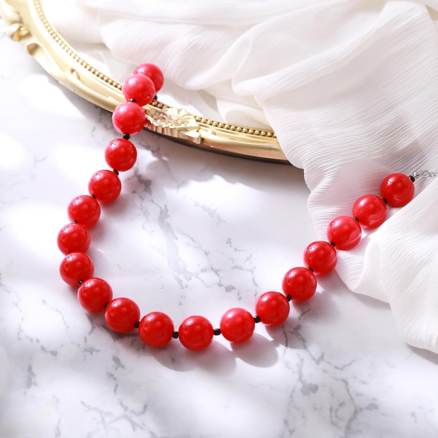 imageBriLove Womens Costume Beaded Strand Choker Necklace for Halloween Cosplay Party Prom AccessoryRuby Color SilverTone