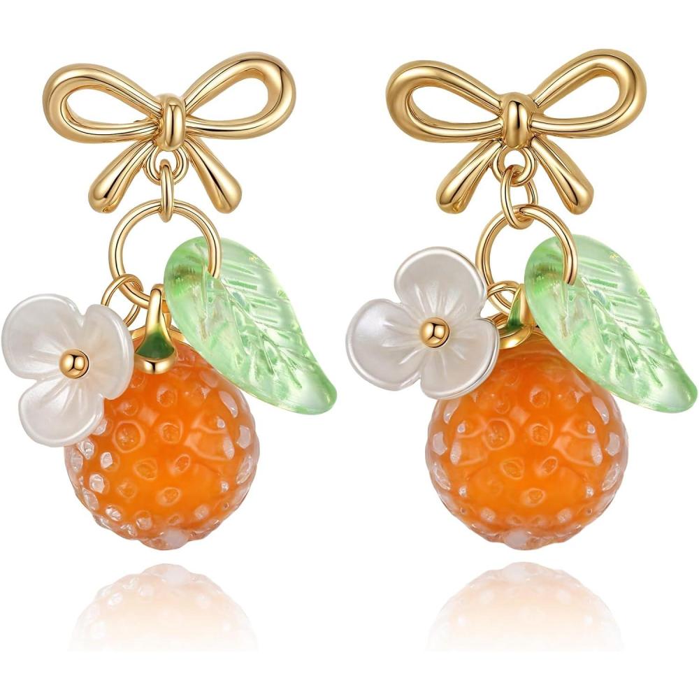 imageBriLove Cute Funny StudClip on Earrings For Women Orange Fruit Leaf Earring for Summer Beach Holiday Daily Wear Costume AccessoriesStud