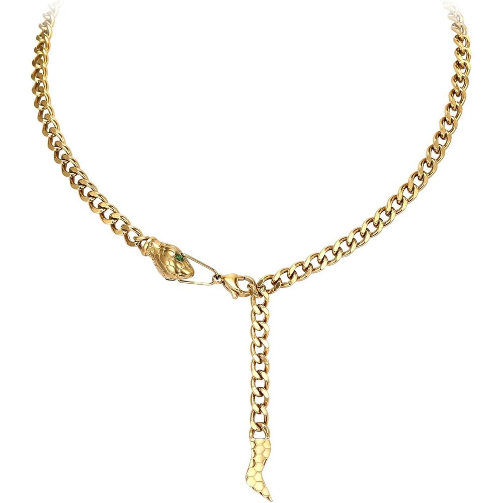 imageBriLove Gothic Punk Flexible Snake Choker Strand Necklace for Costume Shiny Rhinestones Halloween Adjustable Jewelry Women Party Accessories Gold