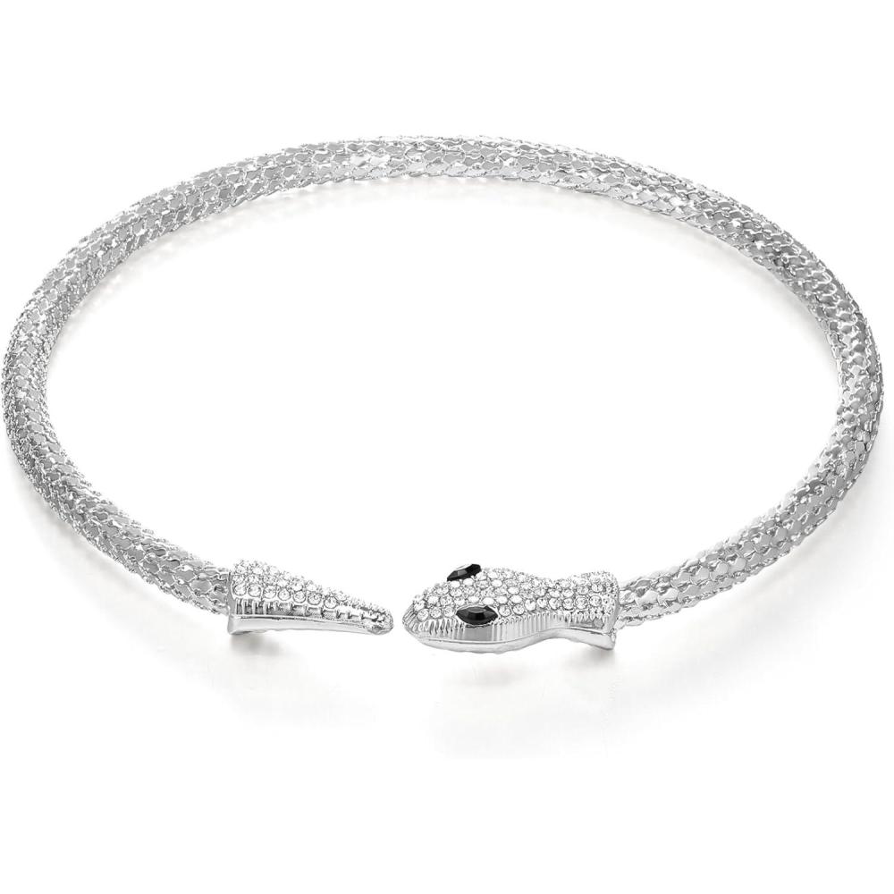 imageBriLove Gothic Punk Flexible Snake Choker Strand Necklace for Costume Shiny Rhinestones Halloween Snake Jewelry for Women Cosplay Party AccessoriesClear SilverTone