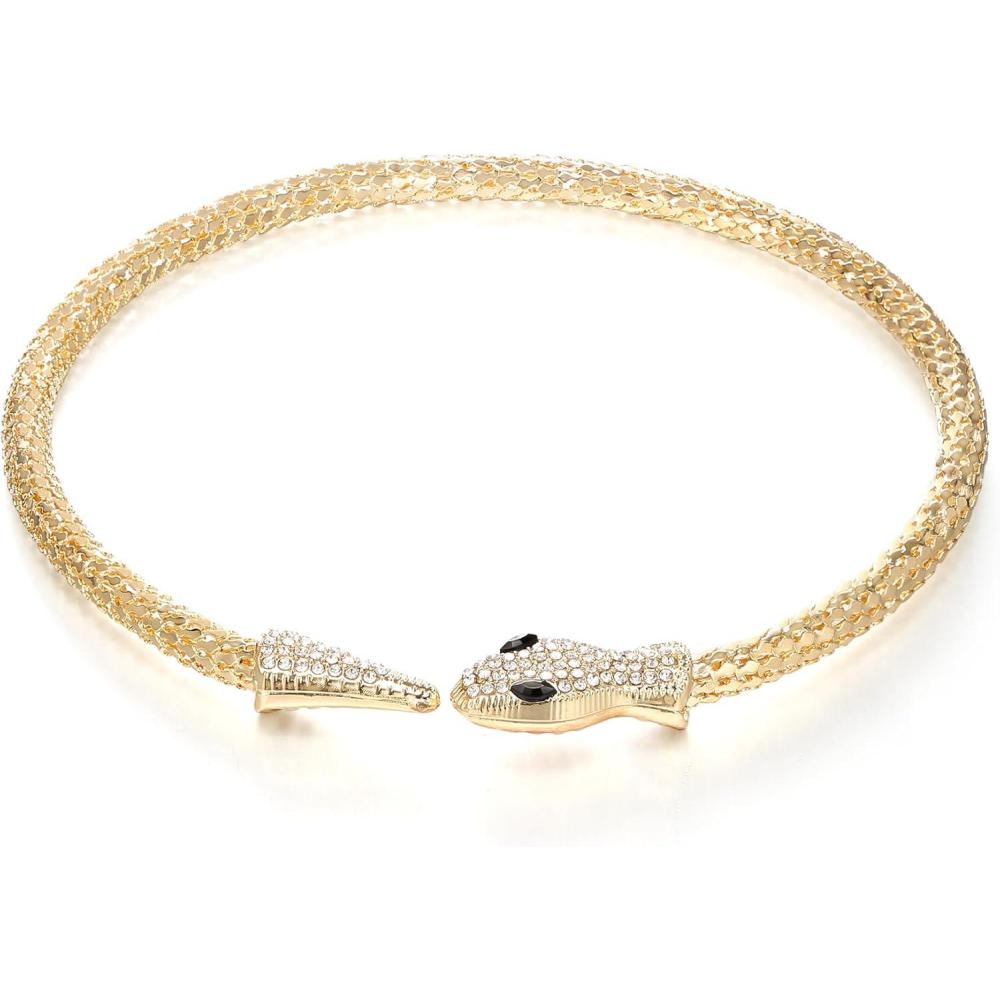 imageBriLove Gothic Punk Flexible Snake Choker Strand Necklace for Costume Shiny Rhinestones Halloween Snake Jewelry for Women Cosplay Party AccessoriesClear GoldTone