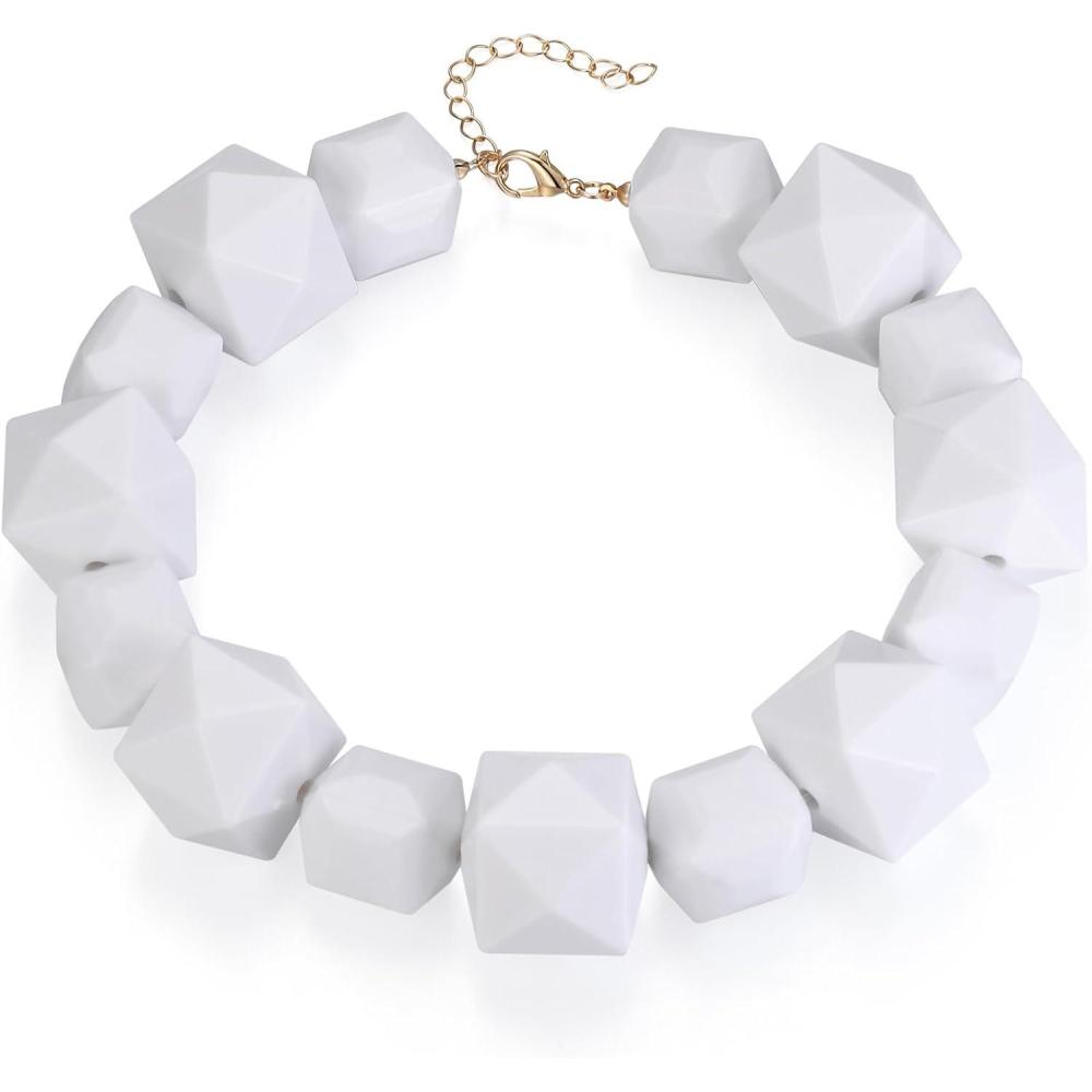 imageBriLove Halloween Costumes Necklace for Women Costume Geometric White Beads Strand Choker Necklaces Jewelry for Cosplay Party Prom AccessoryWhite GoldTone