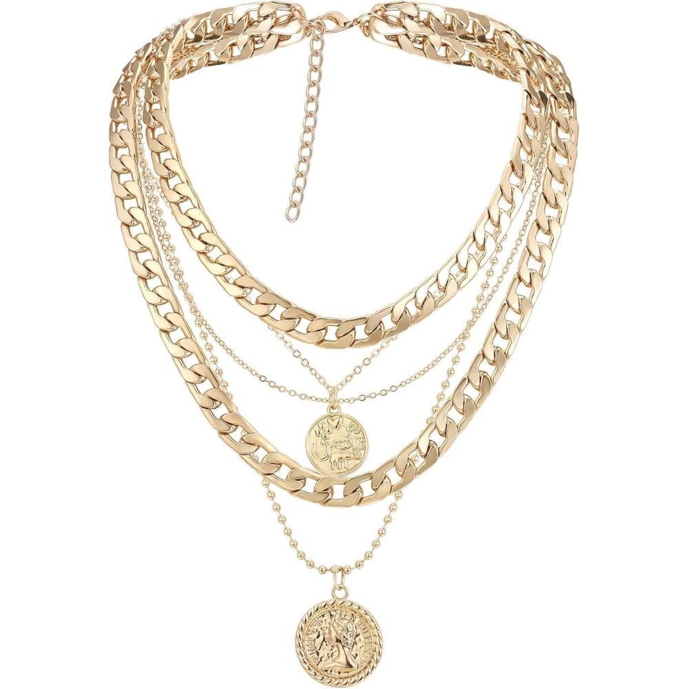 imageBriLove Layered Pirate Necklace for Women Vintage Lightweight Multilayer Choker Coin Pendant Necklace for Women Pirates Costume Accessories