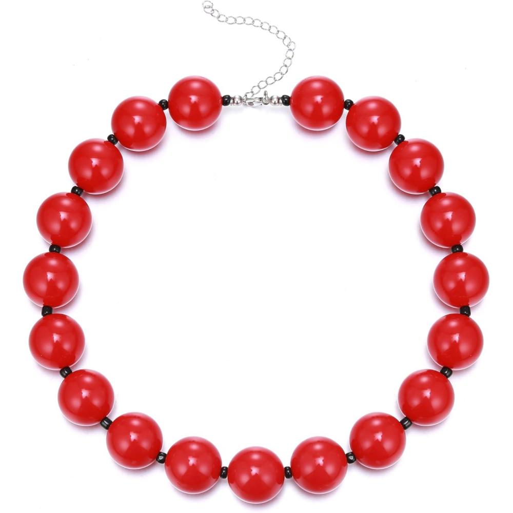 imageBriLove Womens Costume Beaded Strand Choker Necklace for Halloween Cosplay Party Prom AccessoryRuby Color SilverTone