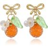 imageBriLove Cute Funny StudClip on Earrings For Women Orange Fruit Leaf Earring for Summer Beach Holiday Daily Wear Costume AccessoriesClipOn