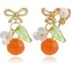 imageBriLove Cute Funny StudClip on Earrings For Women Orange Fruit Leaf Earring for Summer Beach Holiday Daily Wear Costume AccessoriesOrangeClip On