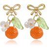 imageBriLove Cute Funny StudClip on Earrings For Women Orange Fruit Leaf Earring for Summer Beach Holiday Daily Wear Costume AccessoriesOrangeStud