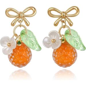 imageBriLove Cute Funny StudClip on Earrings For Women Orange Fruit Leaf Earring for Summer Beach Holiday Daily Wear Costume AccessoriesClipOn