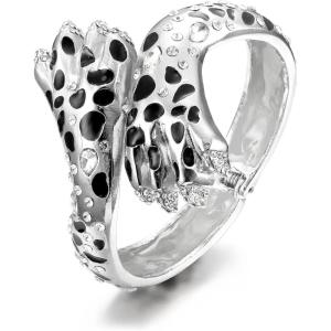 imageBriLove Fashion Animal Crystal Enamel Leopard Cuff Bracelet for WomenClear SilverTone