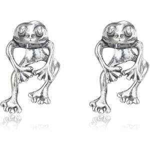 imageBriLove Frog Earring for WomenVintage Funny Frogs Shaped 925 Sterling Silver Post Stud Earrings 3D Animal Unique Costume Jewelry GiftsAntiqueSilverTone