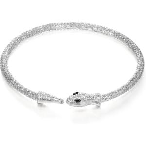 imageBriLove Gothic Punk Flexible Snake Choker Strand Necklace for Costume Shiny Rhinestones Halloween Snake Jewelry for Women Cosplay Party AccessoriesClear SilverTone