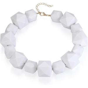 imageBriLove Halloween Costumes Necklace for Women Costume Geometric White Beads Strand Choker Necklaces Jewelry for Cosplay Party Prom AccessoryWhite GoldTone