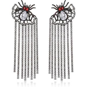 imageBriLove Halloween Vintage Punk Spider Earrings for WomenCostume Gothic Sparkling Rhinestone Tassel Dangle Drop Earring for Cosplay Party Prom Accessory