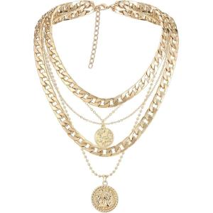 imageBriLove Layered Pirate Necklace for Women Vintage Lightweight Multilayer Choker Coin Pendant Necklace for Women Pirates Costume Accessories