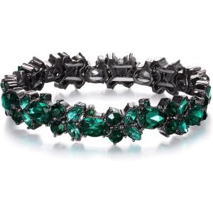 imageBriLove Wedding Bridal Bracelet MarquiseShape Stretch Bangle for WomenEmerald Color Blacktone