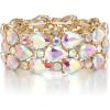 imageBriLove Wedding Bridal Elegant Crystal Double Row Teardrop Cluster Stretch Bangle Bracelet for Bride3LayerIridescent AB