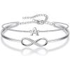 imageBriLove Womens CZ Dainty Personalized Initial A Infinity Endless Love Symbol Layer Bracelet for Jewelry Gifts