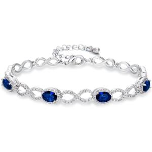 imageBriLove Infinity CZ Chain Bracelets Jewelry for Wedding Adjustable Cubic Zirconia Gifts for Women04Sapphire Color SilverTone