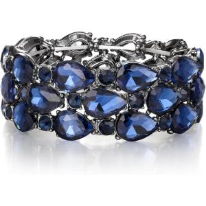 imageBriLove Wedding Bridal Elegant Crystal Double Row Teardrop Cluster Stretch Bangle Bracelet for Bride4LayerSapphire Color