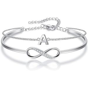 imageBriLove Womens CZ Dainty Personalized Initial A Infinity Endless Love Symbol Layer Bracelet for Jewelry Gifts