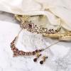 imageBriLove Alloy Crystal Teardrop Cluster Statement Necklace Clipon Earrings Tiara SetAmethyst Color GoldTone