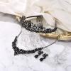 imageBriLove Alloy Crystal Teardrop Cluster Statement Necklace Clipon Earrings Tiara SetBlack BlackTone