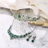 imageBriLove Alloy Crystal Teardrop Cluster Statement Necklace Clipon Earrings Tiara SetEmerald Color SilverTone