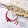 imageBriLove Alloy Crystal Teardrop Cluster Statement Necklace Clipon Earrings Tiara SetPink GoldTone