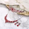 imageBriLove Alloy Crystal Teardrop Cluster Statement Necklace Clipon Earrings Tiara SetRuby Color SilverTone