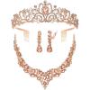 imageBriLove Alloy Crystal Teardrop Cluster Statement Necklace Clipon Earrings Tiara SetPeach RoseGoldTone