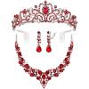 imageBriLove Alloy Crystal Teardrop Cluster Statement Necklace Clipon Earrings Tiara SetRuby Color SilverTone