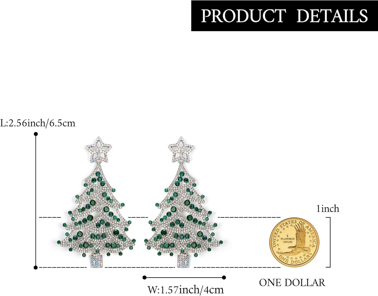 imageBriLove Christmas Earrings for Women Shiny Rhinestone Star Xmas Tree Drop Dangle Earring Festival Decor Holiday Party Jewelry GiftEmerald Color SilverTone