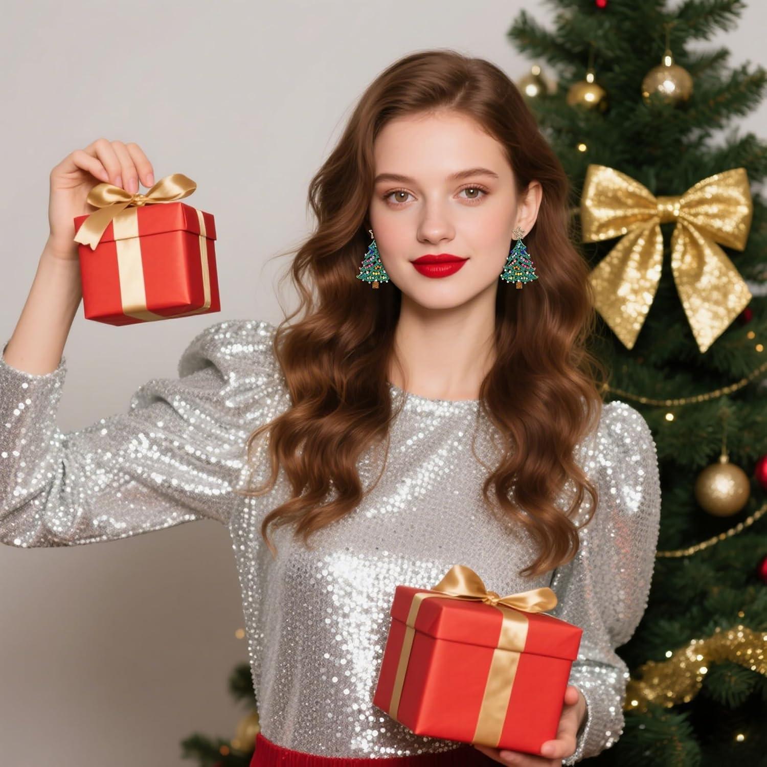 imageBriLove Christmas Earrings for Women Shiny Rhinestone Star Xmas Tree Drop Dangle Earring Festival Decor Holiday Party Jewelry GiftMulticolor SilverTone