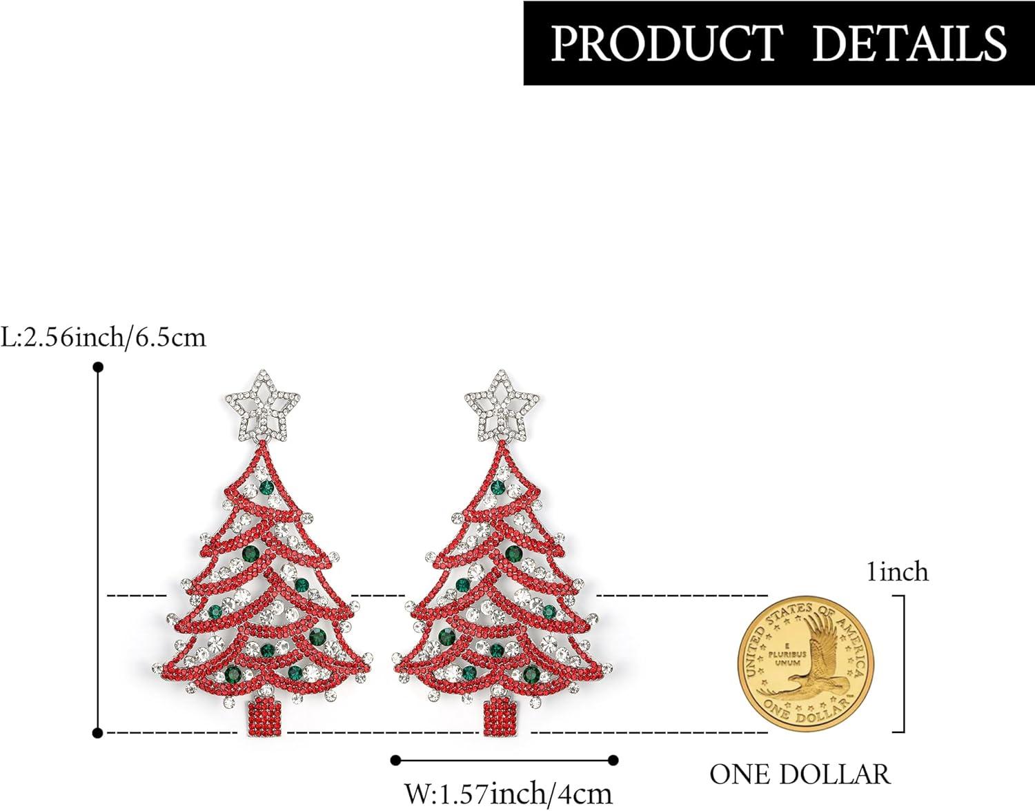 imageBriLove Christmas Earrings for Women Shiny Rhinestone Star Xmas Tree Drop Dangle Earring Festival Decor Holiday Party Jewelry GiftRuby Color SilverTone