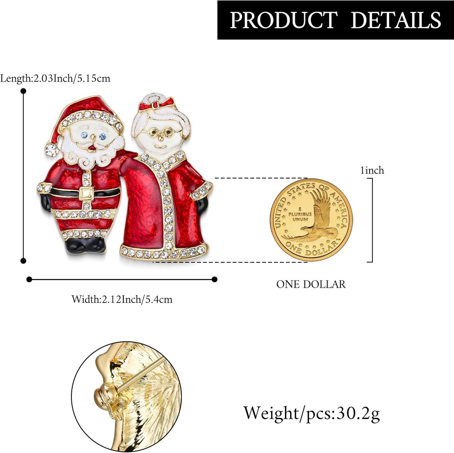 imageBriLove Womens Christmas Santa Claus Brooch Xmas Enamel Crystal Pin for Festival Decor Holiday Party Jewelry Gift Accessories Ruby Color