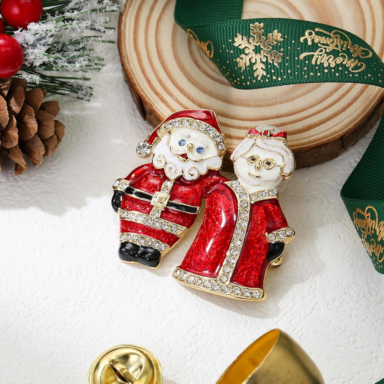 imageBriLove Womens Christmas Santa Claus Brooch Xmas Enamel Crystal Pin for Festival Decor Holiday Party Jewelry Gift Accessories Ruby Color