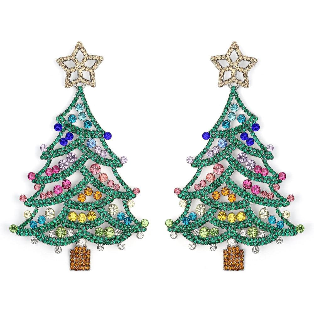 imageBriLove Christmas Earrings for Women Shiny Rhinestone Star Xmas Tree Drop Dangle Earring Festival Decor Holiday Party Jewelry GiftMulticolor SilverTone