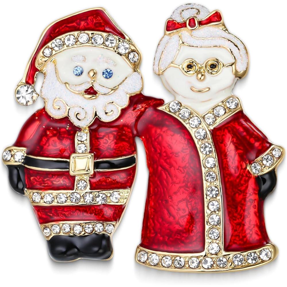 imageBriLove Womens Christmas Santa Claus Brooch Xmas Enamel Crystal Pin for Festival Decor Holiday Party Jewelry Gift Accessories Ruby Color