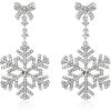imageBriLove Christmas Snowflake Earrings for WomenShiny Winter Party Bowtie Snowflakes Rhinestones Dangle Drop Earring for Xmas Festival Decor Holiday Party Jewelry GiftClear SilverTone