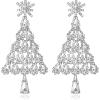 imageBriLove Christmas Tree Snowflake Earrings for WomenShiny Winter Party Snowflakes Rhinestones Dangle Drop Earring for Xmas Festival Decor Holiday Party Jewelry GiftClear SilverTone