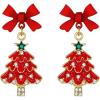 imageBriLove Red Christmas Tree Earrings for Women Shiny Rhinestone Bow Stud Earrings Xmas Holiday Party Jewelry GiftGoldTone