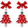 imageBriLove Red Christmas Tree Earrings for Women Shiny Rhinestone Bow Stud Earrings Xmas Holiday Party Jewelry GiftSilverTone